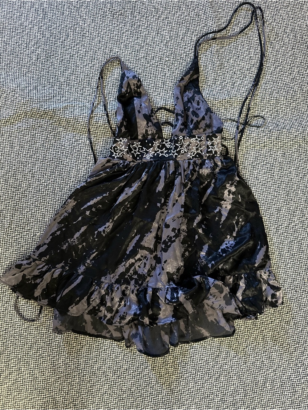 Urban Outfitters Black & Gray Floral Satin Babydoll Chemise